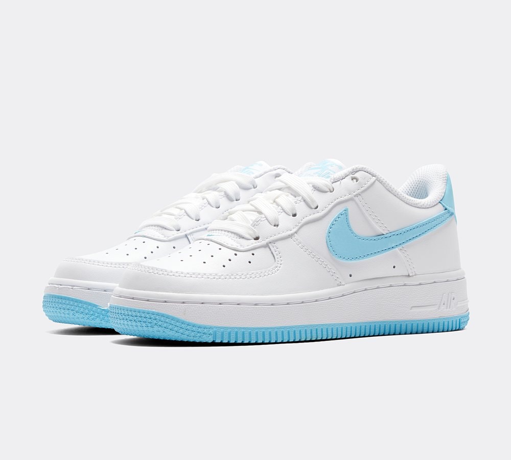 Nike Junior Air Force 1 Low Trainer White Aquarius Blue White Footasylum