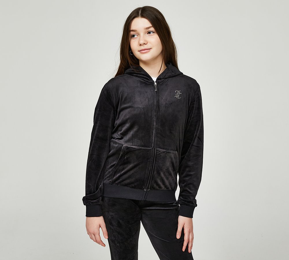 Juicy Couture Girls Diamante Full Zip Hoodie Jet Black Footasylum