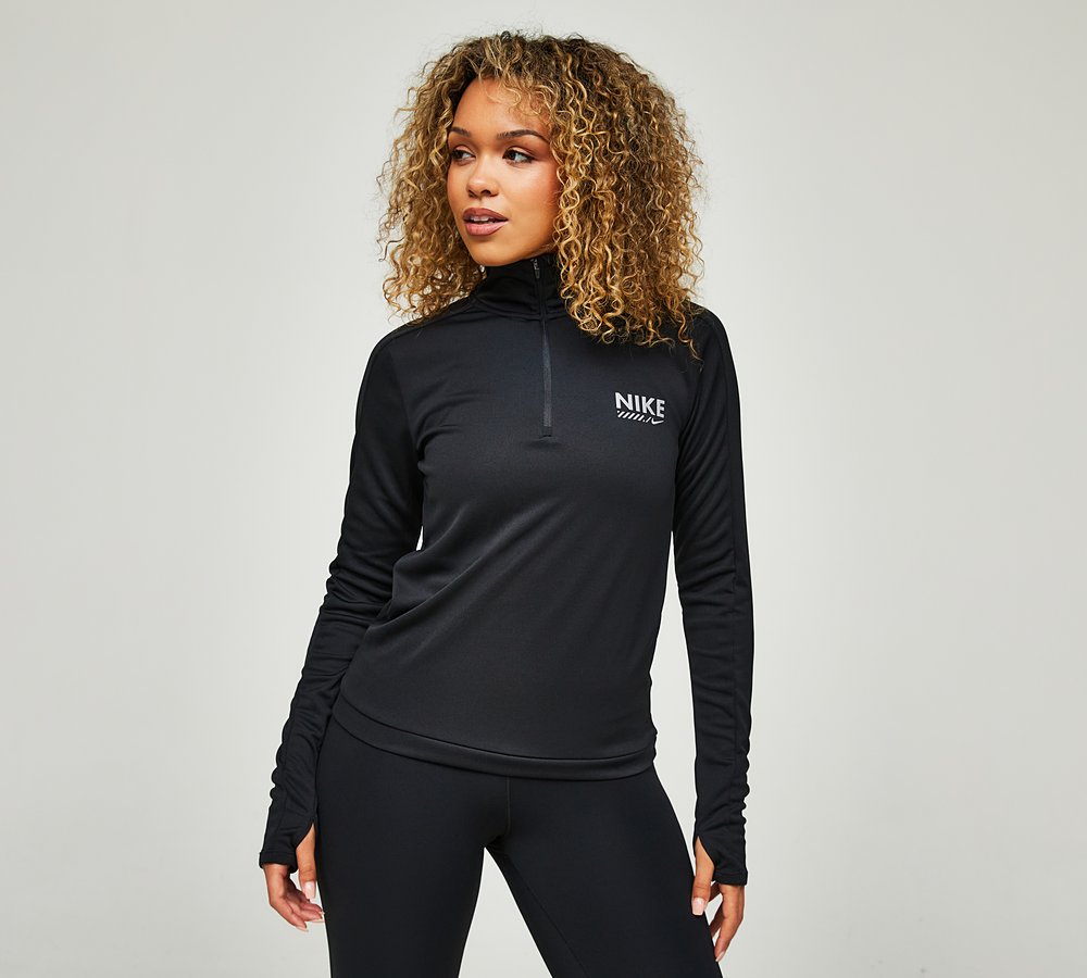 Nike Womens Dri FIT Pacer Quarter Zip T Shirt Black Footasylum