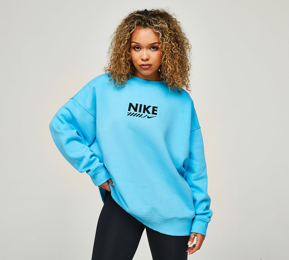 Nike Womens Oversized Fleece Crew Neck Sweatshirt Baltic Blue Footasylum