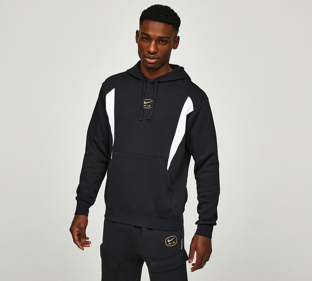 Nike Swoosh Air Overhead Hoodie Black Metallic Gold Footasylum