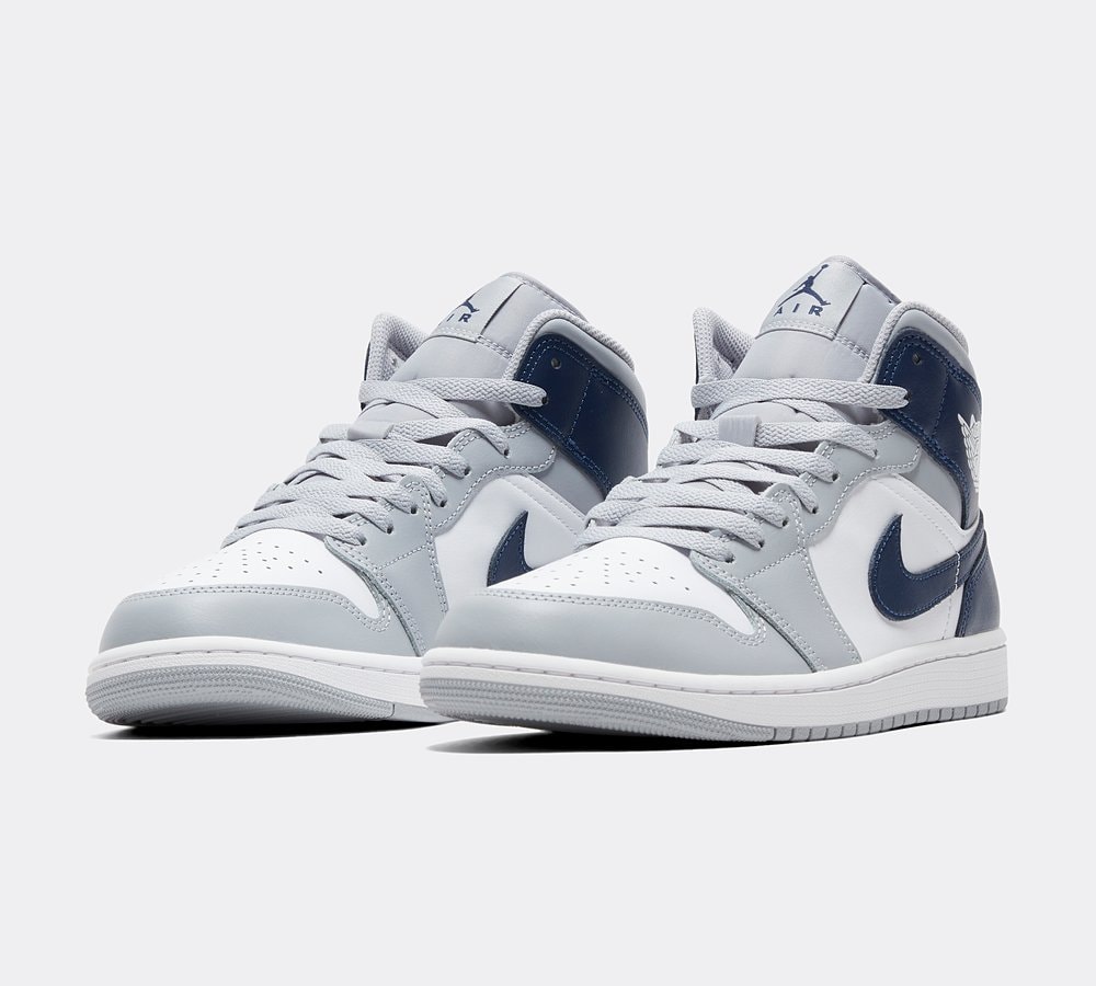 Nike Air Jordan 1 Mid Trainer White Midnight Navy Wolf Grey Footasylum