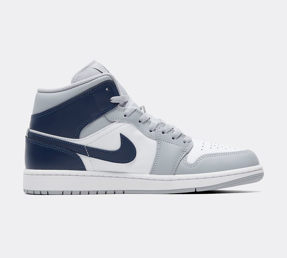Nike Air Jordan 1 Mid Trainer White Midnight Navy Wolf Grey Footasylum