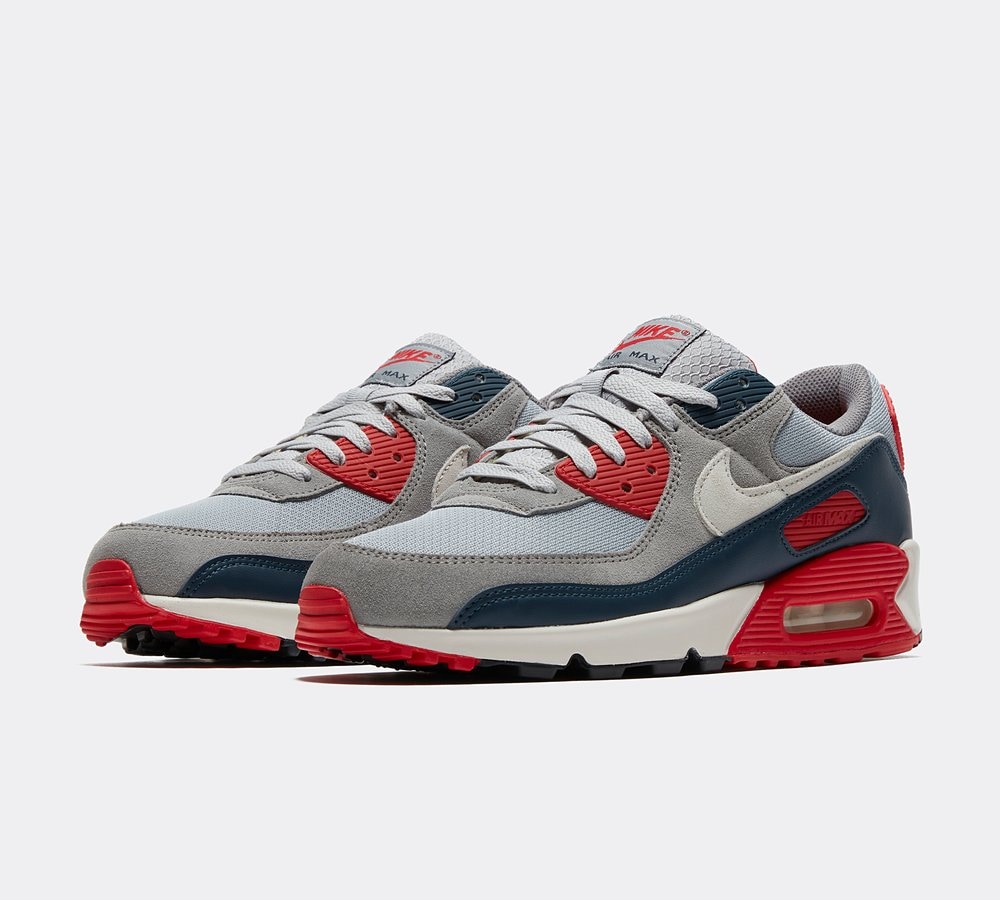 Nike Air Max 90 Trainer Light Smoke Grey Phantom Navy Fire Red Footasylum