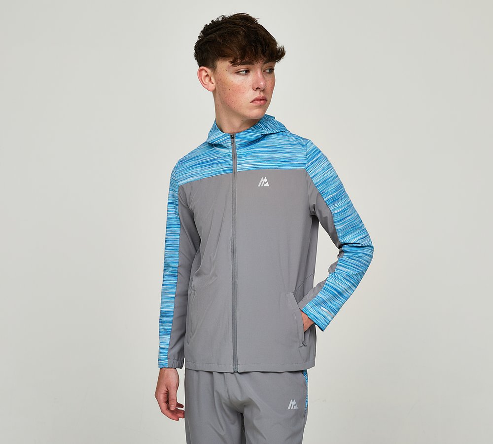 Montirex Junior Trail Windbreaker Platinum Grey Neon Blue Neon Sky Footasylum