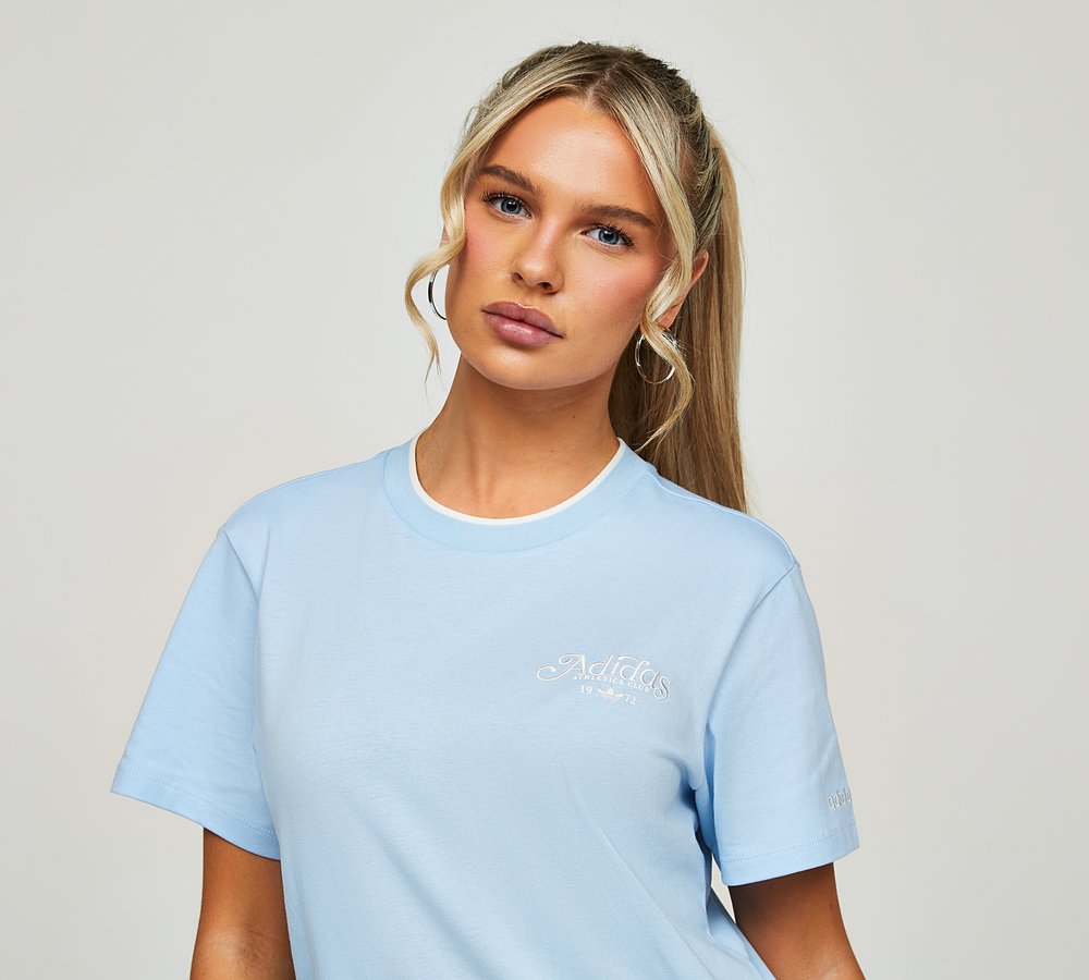 売れ筋商品|||アディダスオリジナルス Tシャツ レディース トップス TEE - Print T-shirt - clear sky New Women's Adidas Originals Trefoil Tee Shirt - White Clear