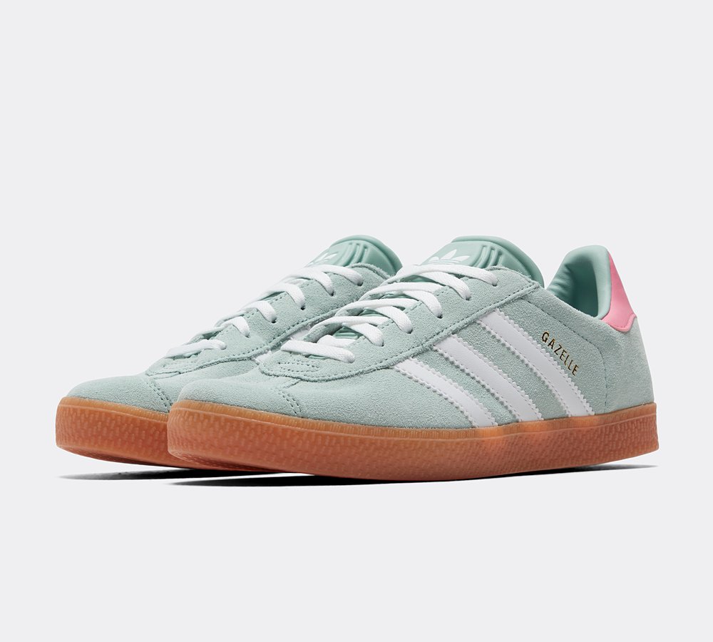 adidas Originals Junior Gazelle Trainer Hazy Green Footwear White Bliss Pink Footasylum