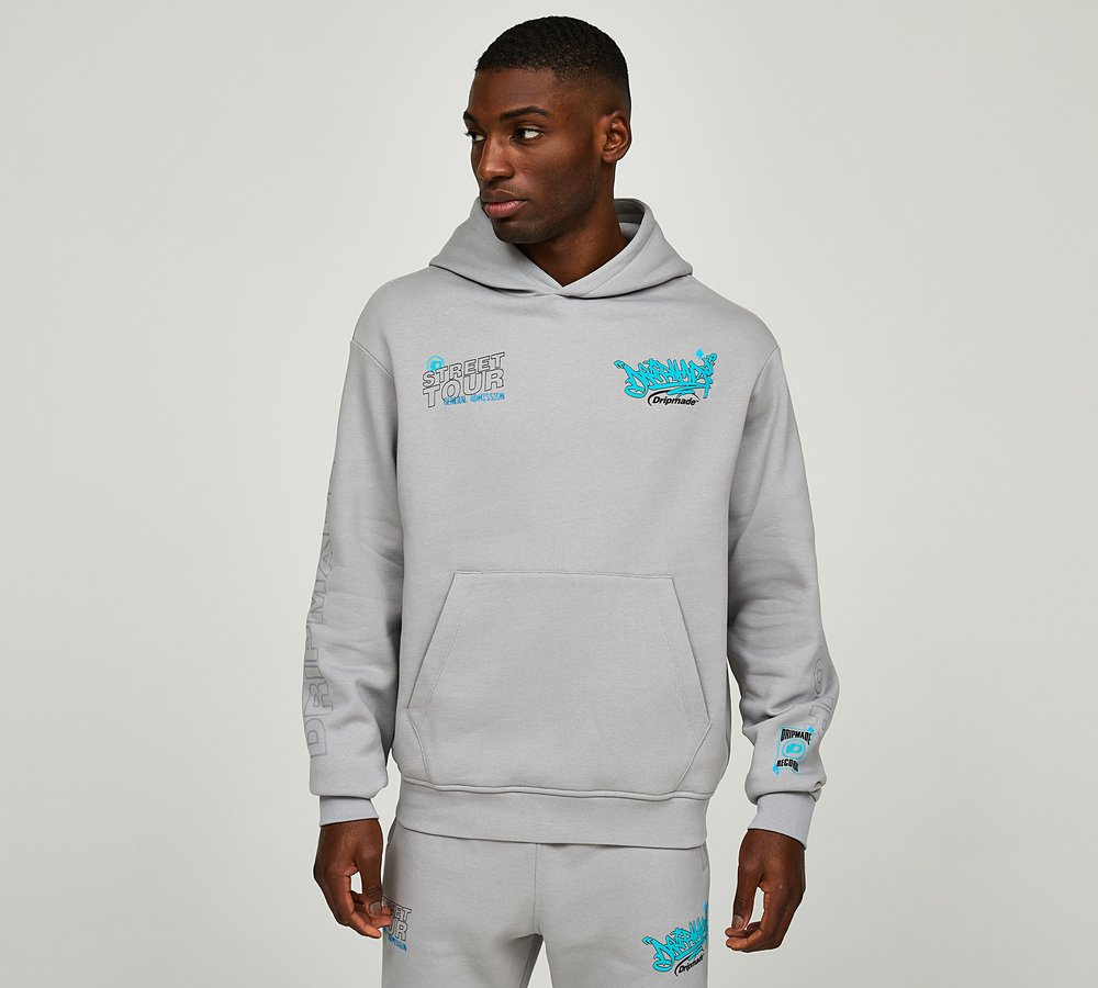 Dripmade Street Tour 2.0 Overhead Hoodie Pebble Tiffany Blue Footasylum