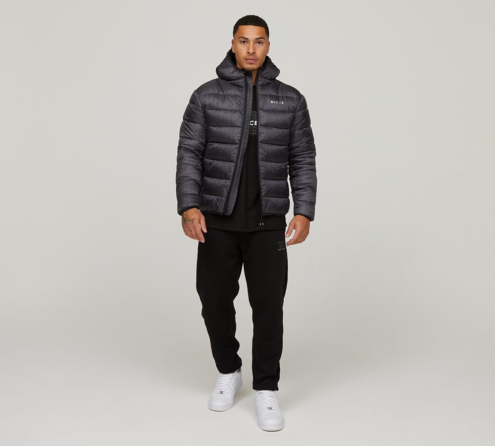 Nicce Repeater Puffer Jacket Coal Black Print Footasylum