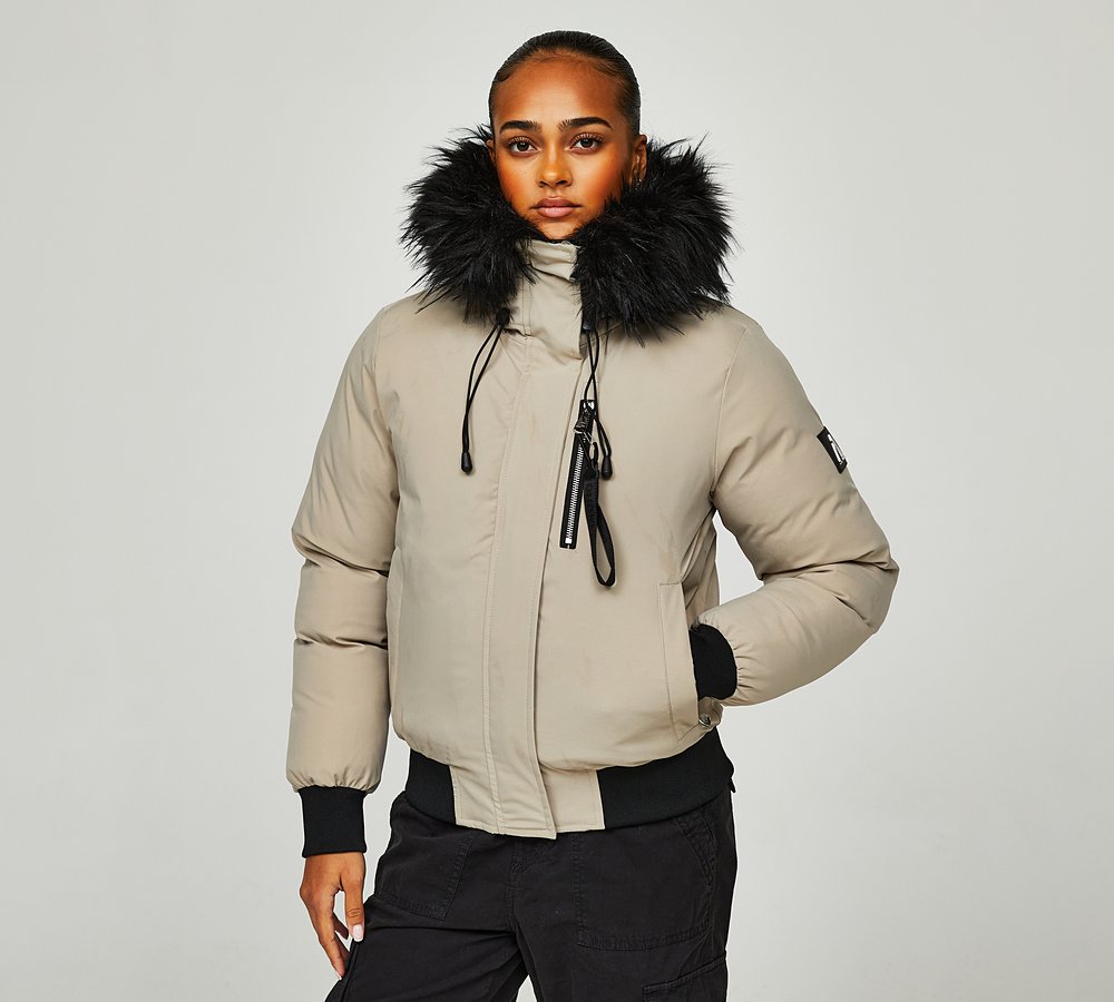 Alessandro Zavetti Womens Vittoria 2.0 Puffer Bomber Jacket Stone Footasylum
