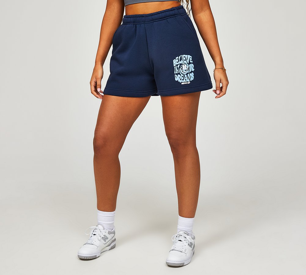 Girl Knows All Womens Dream Big Fleece Short Navy Blue
