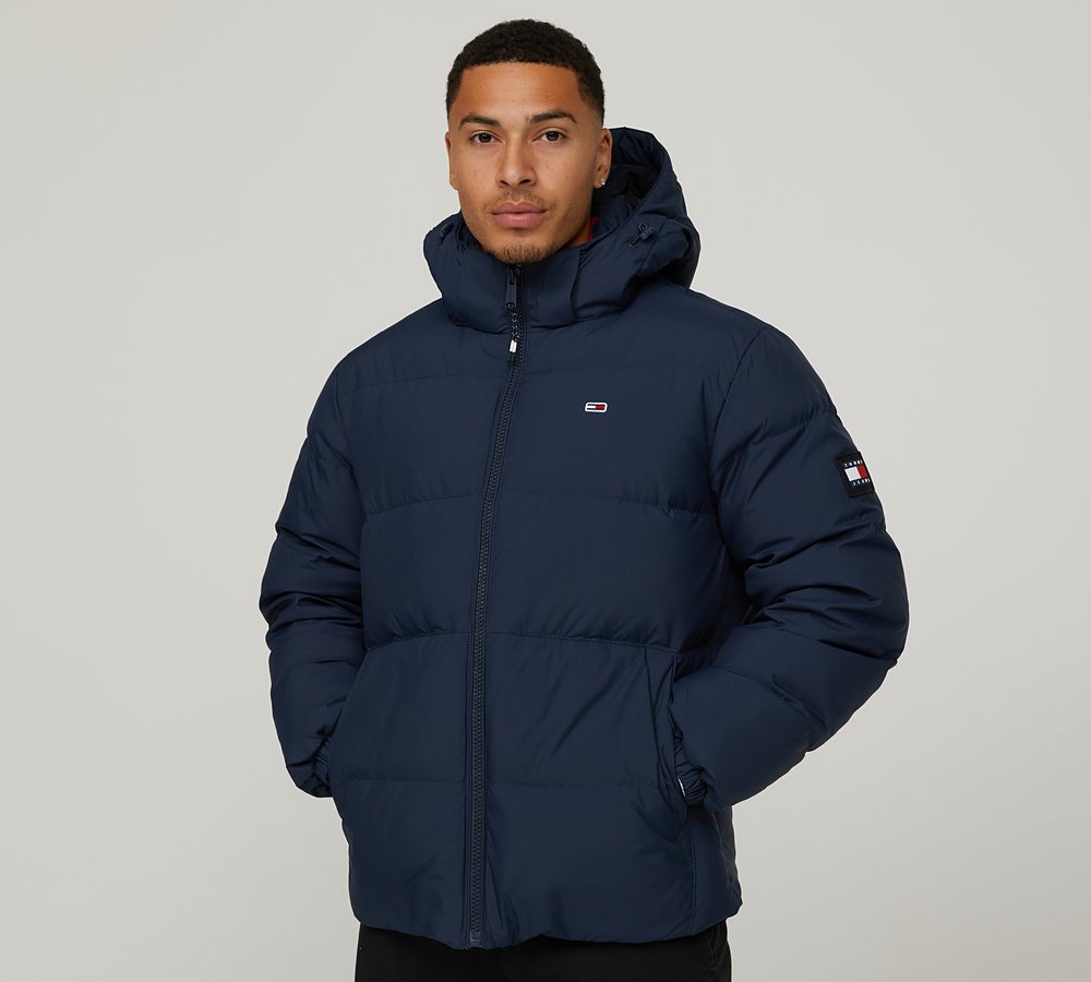 Hooded Puffer Tommy Essential Down Jacket Tommy Jeans Essential Down Jacket  Navy Footasylum