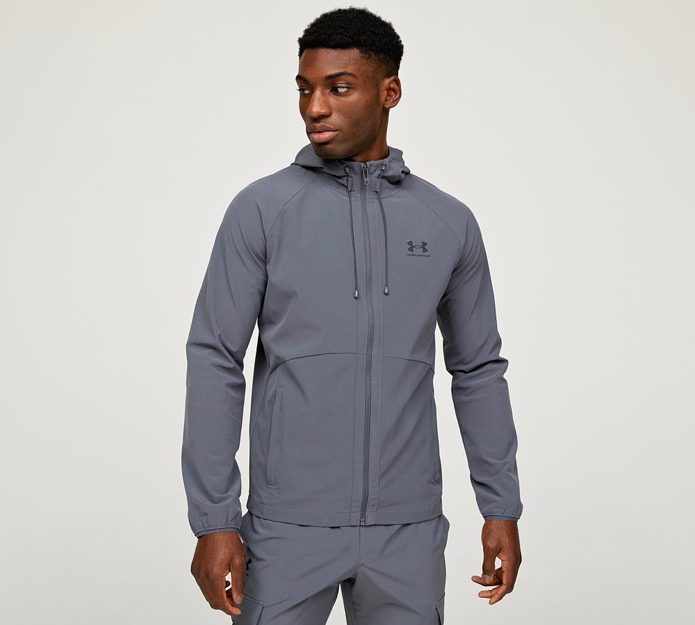 Under Armour Stretch Woven Windbreaker Jacket Castlerock Black Footasylum