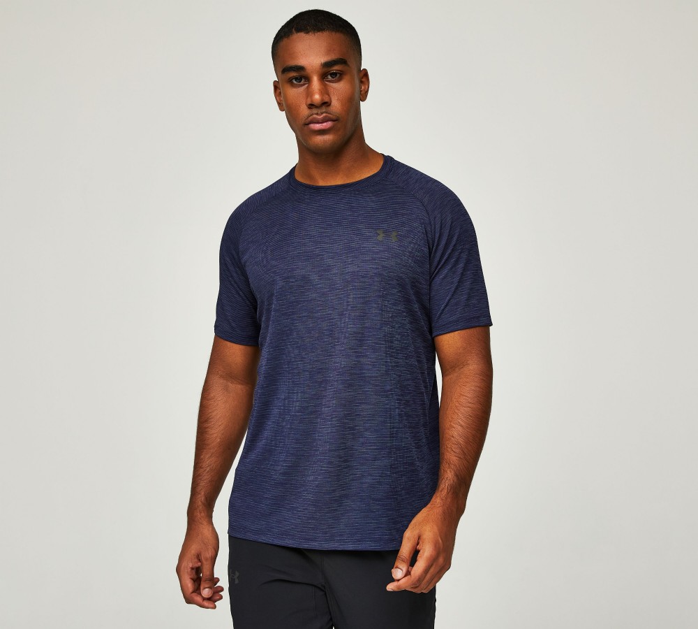 Under Armour UA Tech Textured Short Sleeved T Shirt Midnight Navy Black Footasylum
