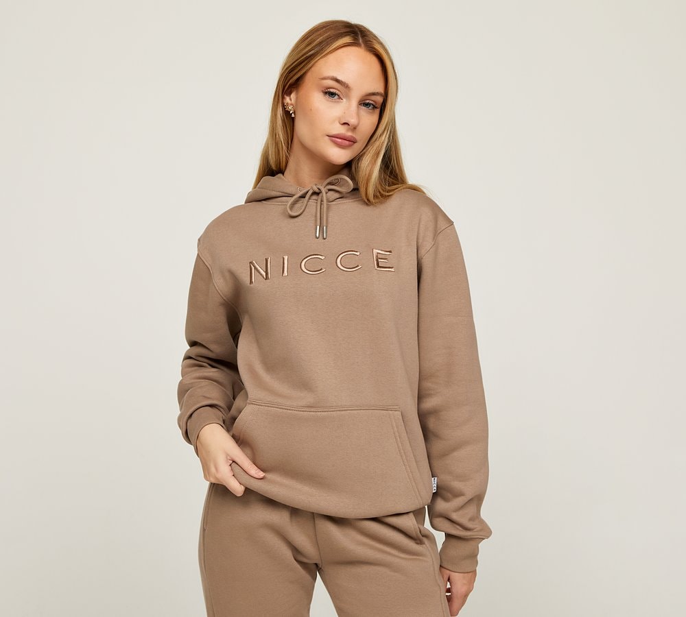 Nicce Womens Ersa Embroidered Hoodie Taupe Zeal Footasylum