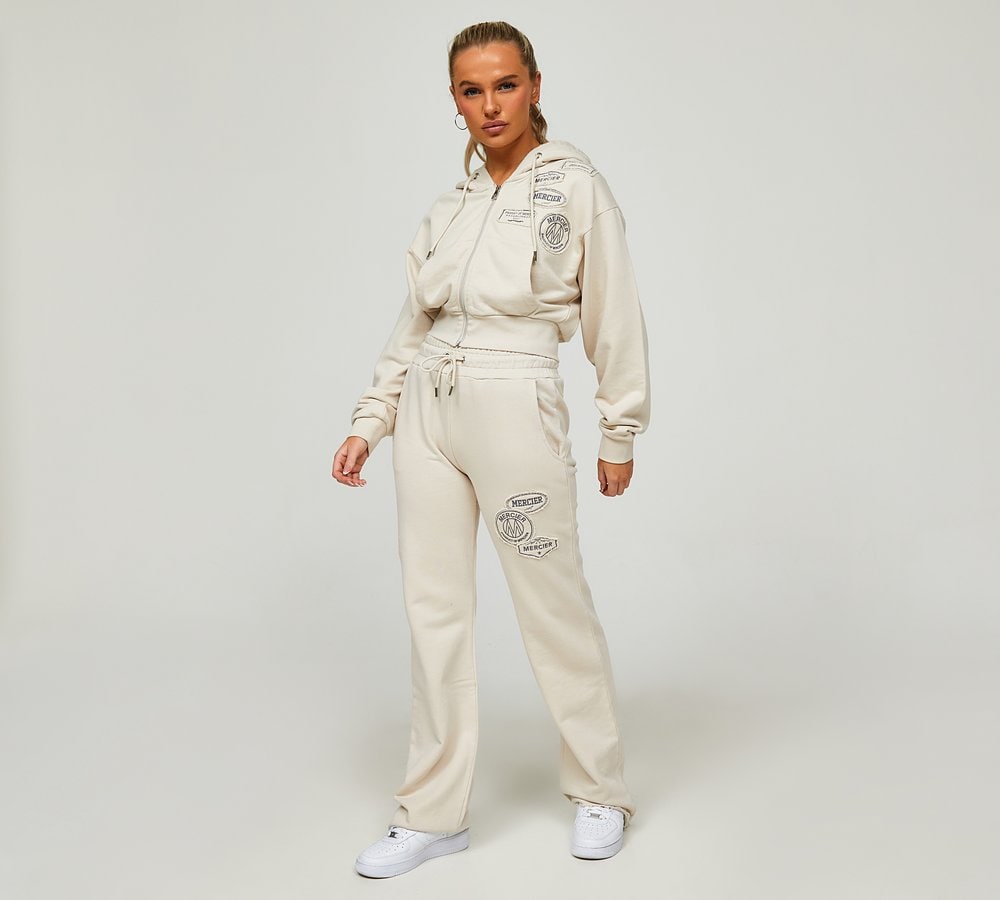 Mercier Womens Raw Edge OG Badge Open Hem Fleece Pant Stone