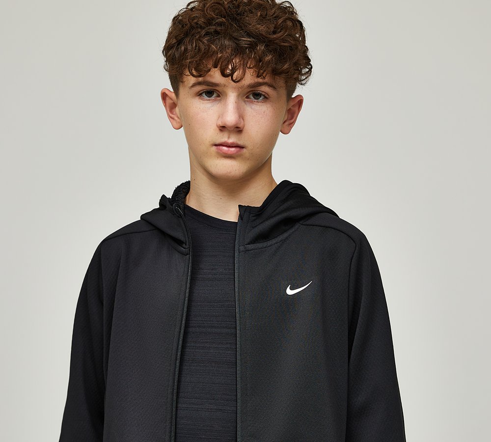 Nike Junior Therma Fleece Winterized Full Zip Hoodie Black Black White Footasylum
