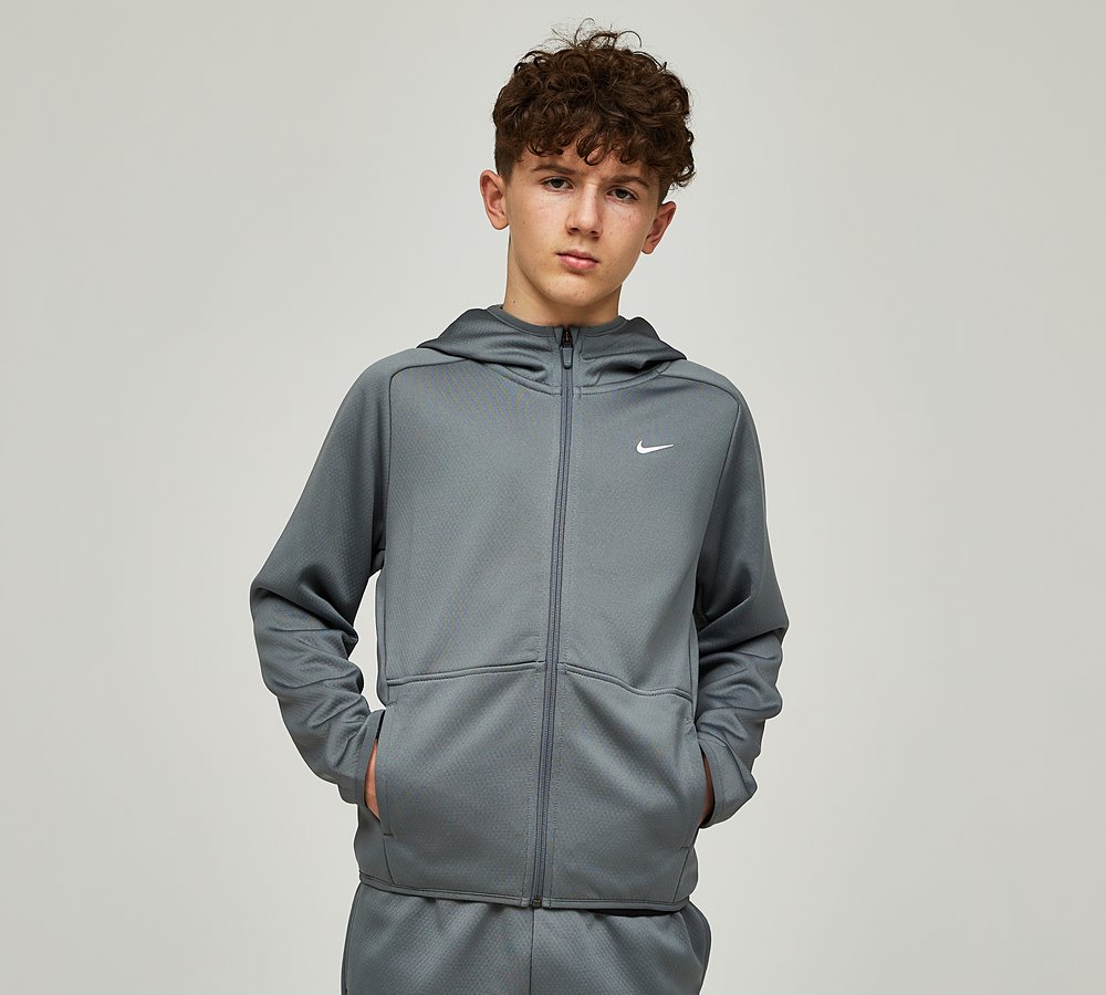 Nike Junior Therma Fleece Winterized Full Zip Hoodie Smoke Grey Smoke Grey White Footasylum