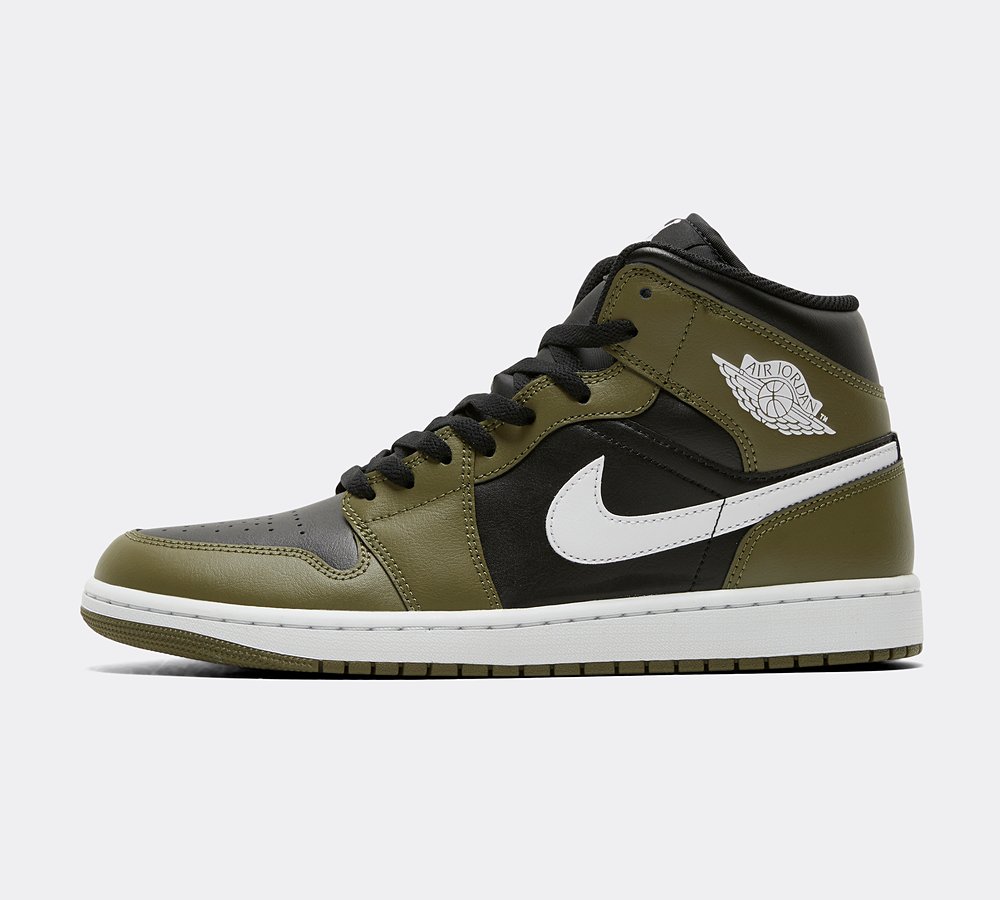 Jordan Air Jordan 1 Mid Trainer Black White Medium Olive Sail Footasylum