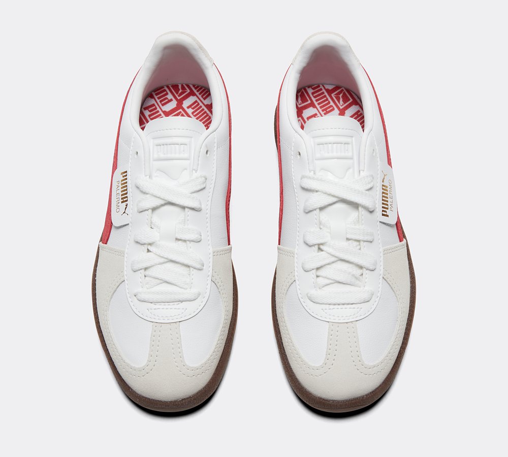 Puma Womens Palermo Leather Trainer White Grey Red Footasylum