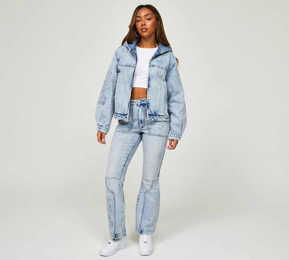 Blue Denim Jean Hooded Jacket Womens Dripmade Womens Relentless