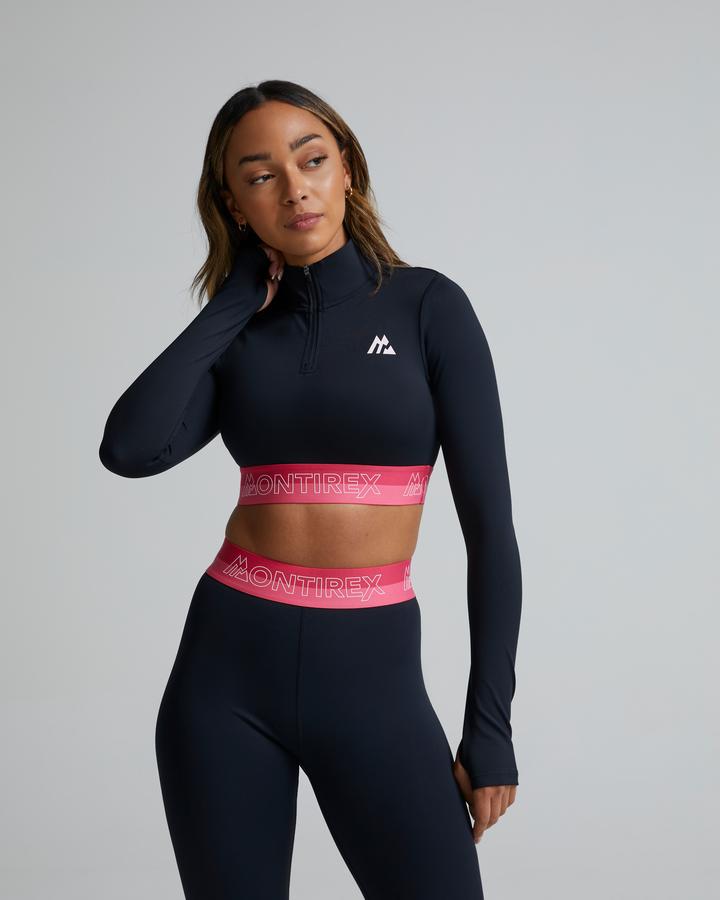 Montirex Womens Zip Icon Contrast Crop 2.0 Quarter Zip Top | Black