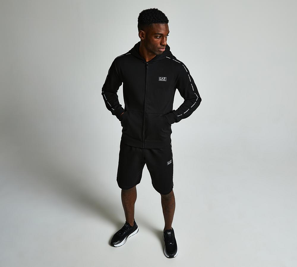 Ea7 Men's Black Logo Tape Series Overhead Hoodie - - Small