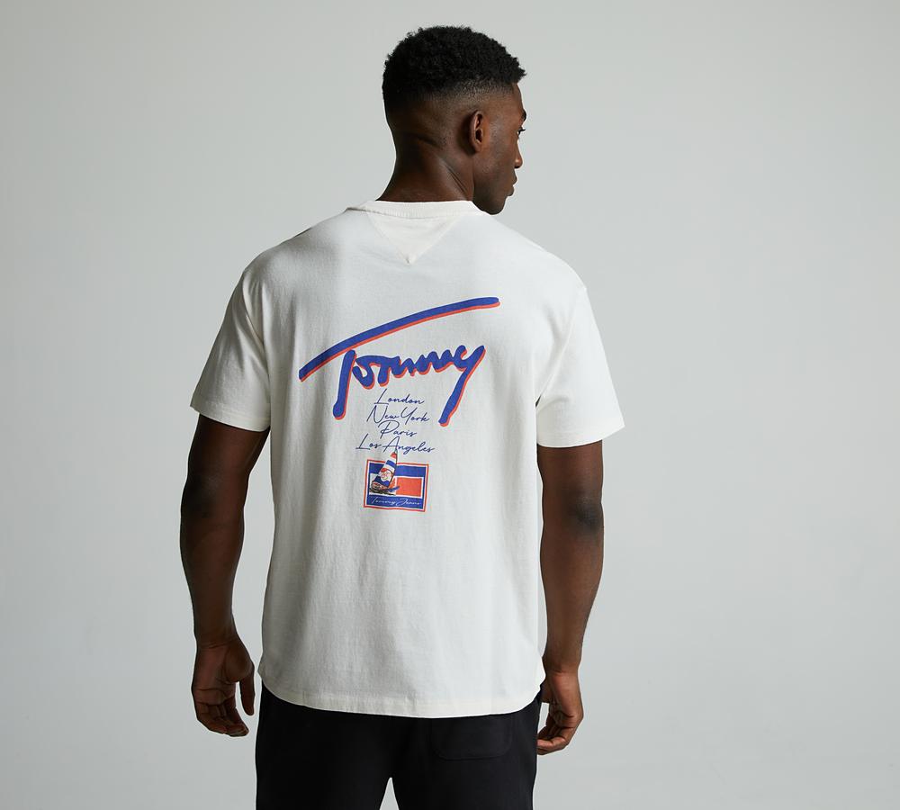 Tommy Jeans Men's White Faded Graphic T-Shirt - Large