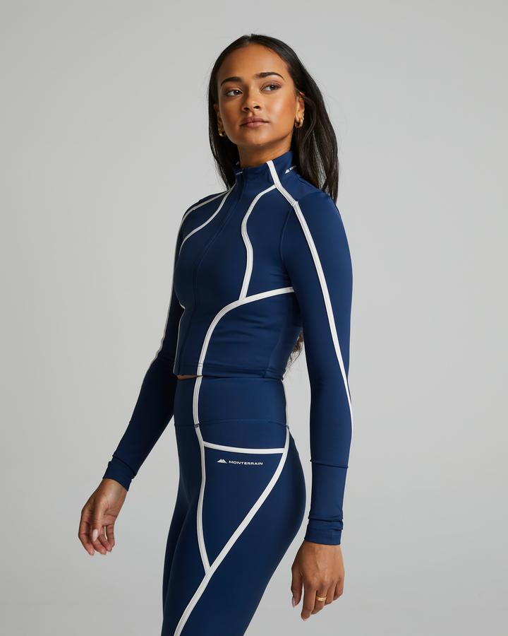 Monterrain Womens Mantra Crop Long Sleeved Zip Top | Dress Blues