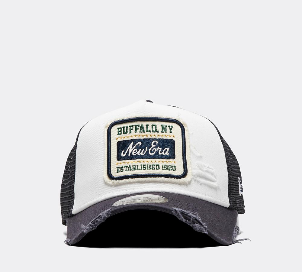 New Era Patch Distressed Trucker Cap White, Men's size: ONE SIZE, FootAsylum