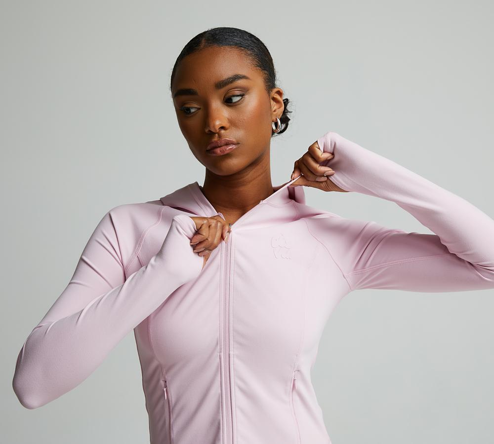 DOUBLJU Women's Lightweight Thin Zip-Up Hoodie - 3-Color Block Plus Size Jacket, Mauve/Pink