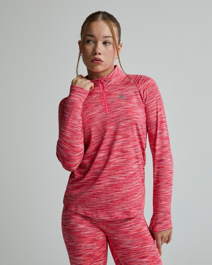 Montirex Girls Trail Quarter Zip Top Neon Pink Hibiscus