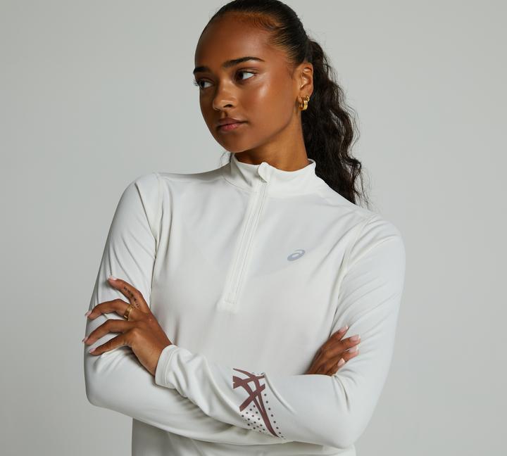 Asics Womens Icon Half Zip Long Sleeve Top Birch Footasylum - Main Image