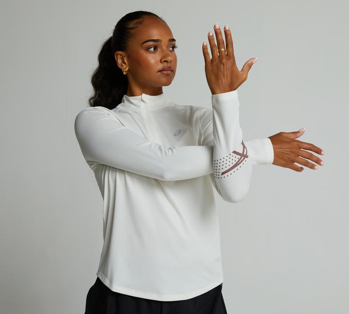 Asics Womens Icon Half Zip Long Sleeve Top | Birch | Footasylum