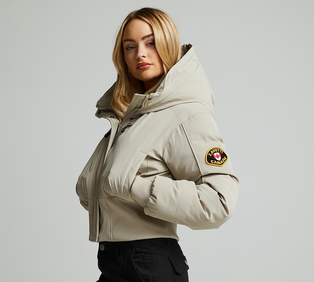 Zavetti Canada Womens Ossani Split Hood Crop Puffer Bomber Jacket Beige, Women's size: XS, FootAsylum