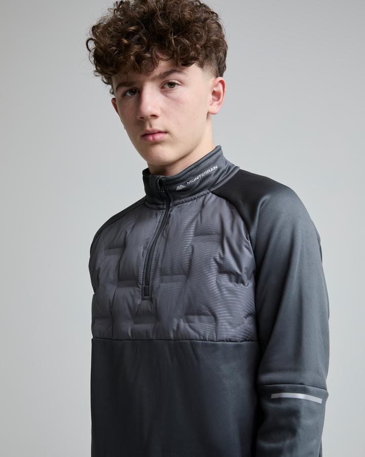 Monterrain Junior Fusion Baffle Quarter Zip Top Grey, Kids size: XL/B, FootAsylum