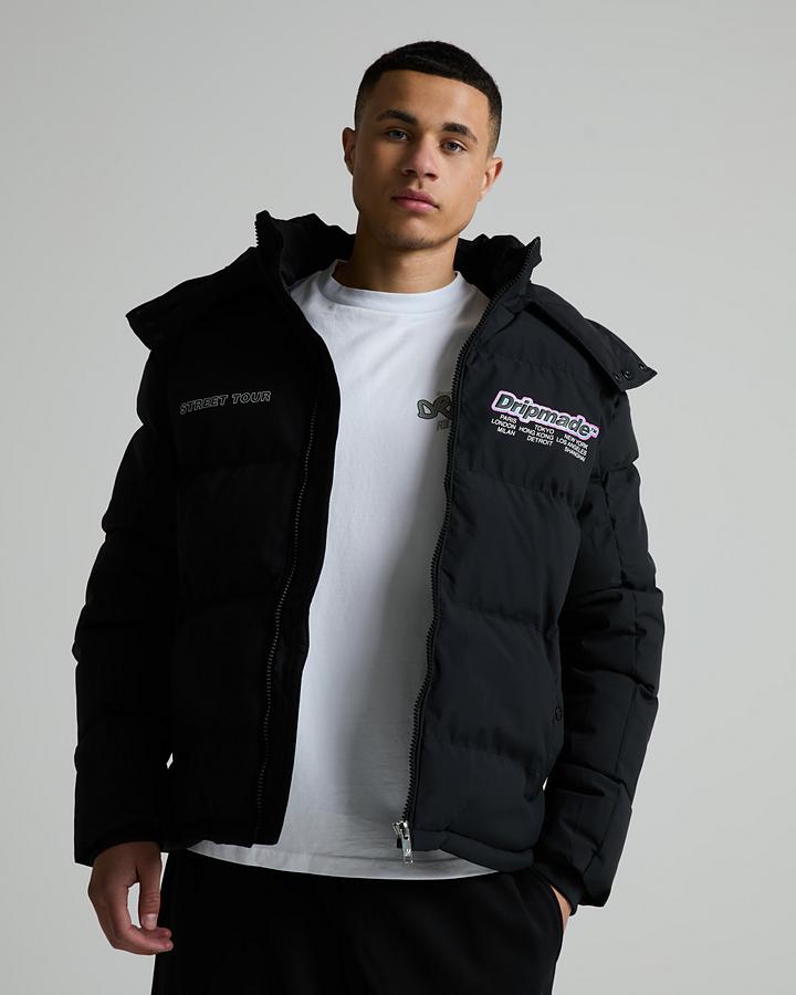 Dripmade Street Tour 4.0 Short Puffer Jacket | Jet Black | Footasylum