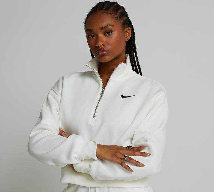 Nike Womens Phoenix Fleece Quarter Zip Crop Fleece | Sail / Black