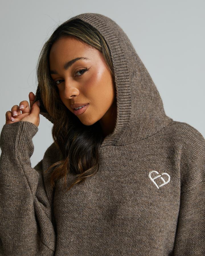 Forena Womens Iconic Ribbed Knitted Hoodie | Peppercorn / Eggnog