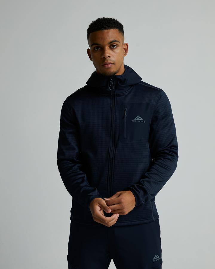 Trailberg District Gridded Fleece Hoodie | Deep Ocean / Storm Grey