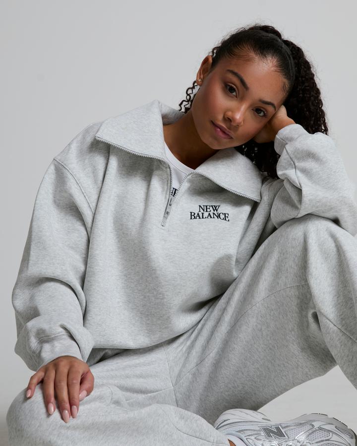 New Balance Womens Trackside Fleece Half Zip Grey, Women's size: M, FootAsylum