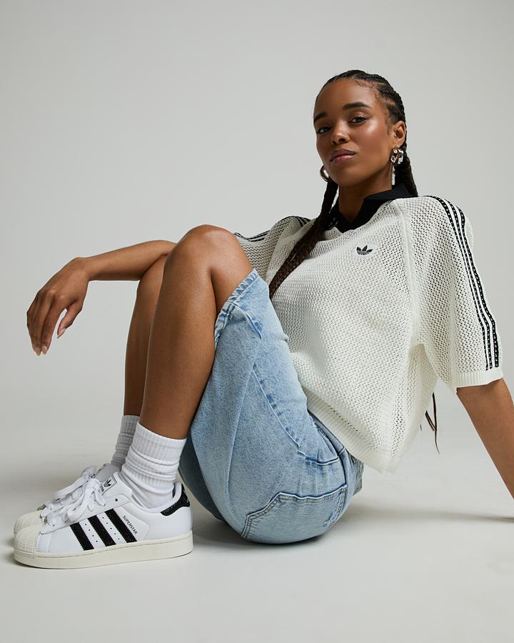 Adidas Originals Womens Crochet Polo Shirt White, Women's size: L, FootAsylum