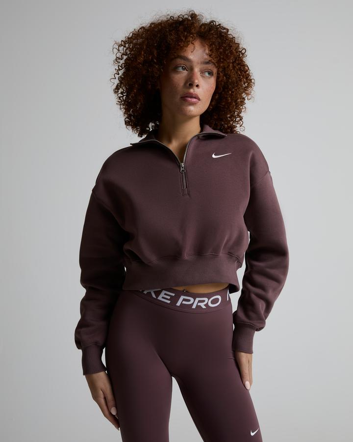 Nike Womens Phoenix Fleece Quarter Zip Crop Fleece Brown, Women's size: M, FootAsylum