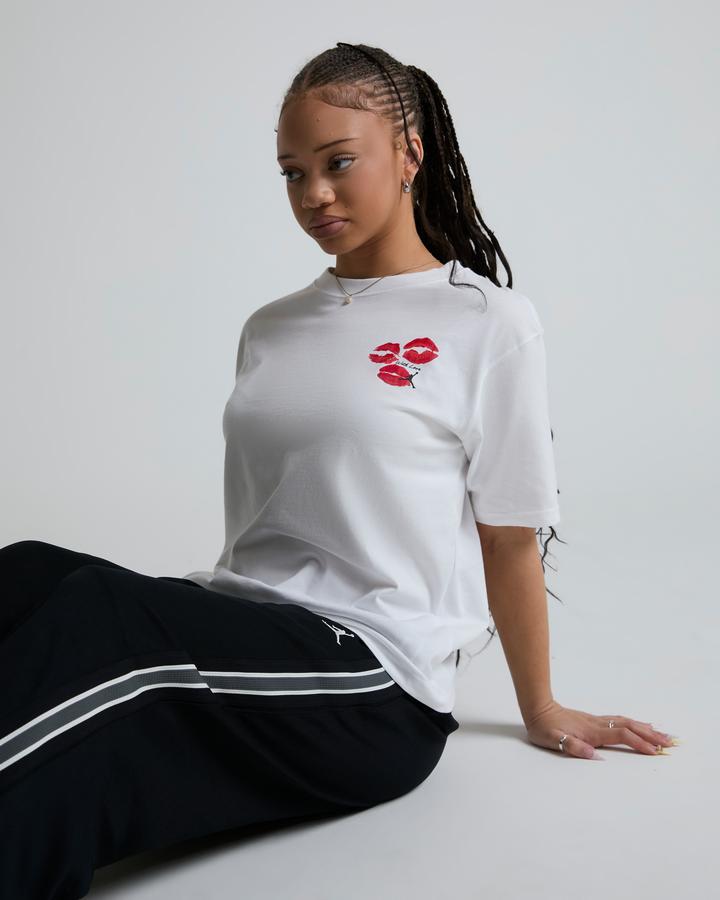 Jordan Womens Flight Short Sleeve Kiss T-Shirt White, Women's size: L, FootAsylum