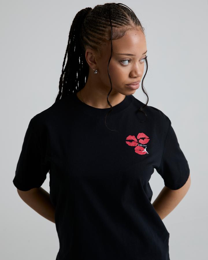 Jordan Womens Flight Short Sleeve Kiss T-Shirt Black, Women's size: L, FootAsylum