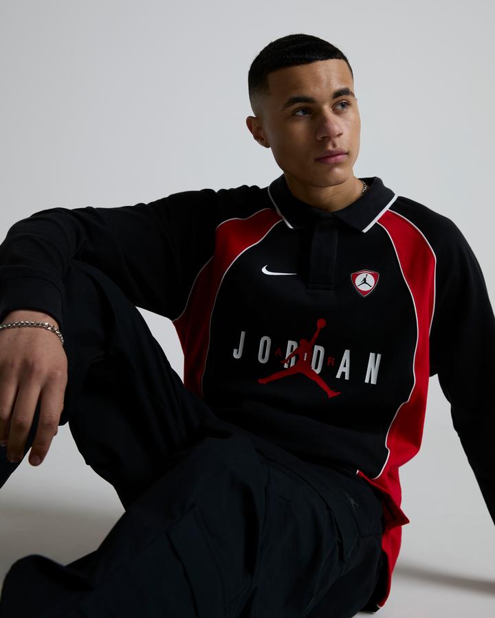Jordan Flight Long Sleeve Polo Jersey Black, Men's size: 2XL, FootAsylum