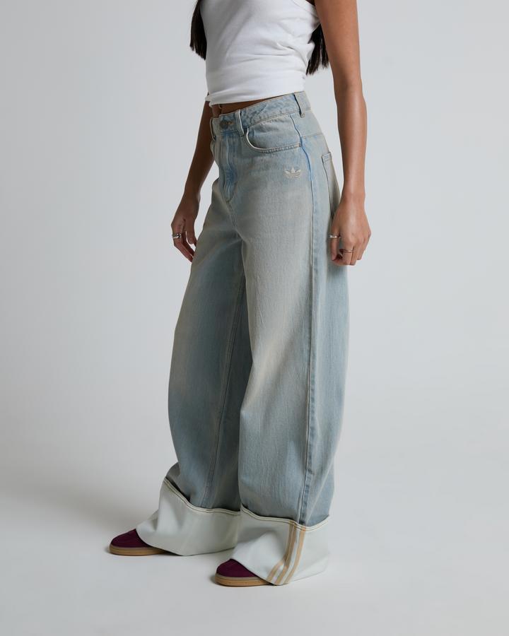 adidas Originals Womens Wide Leg Turn up Hem Jeans | Light Wash