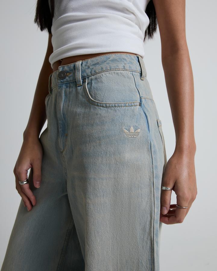 adidas Originals Womens Wide Leg Turn up Hem Jeans | Light Wash