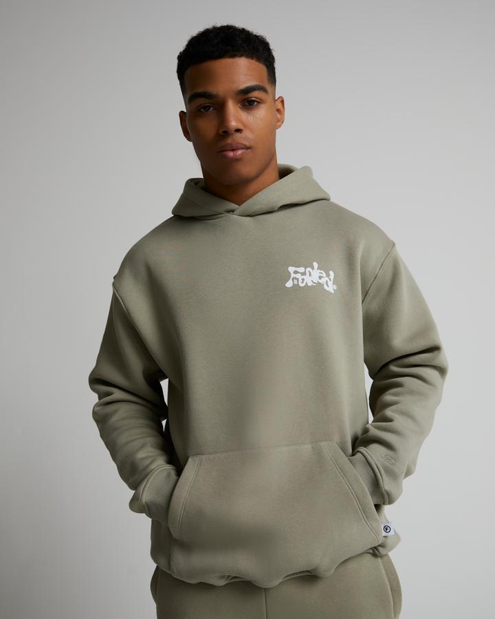 Faded Store Liquid Puff Overhead Hoodie | Olive Smoke | Footasylum