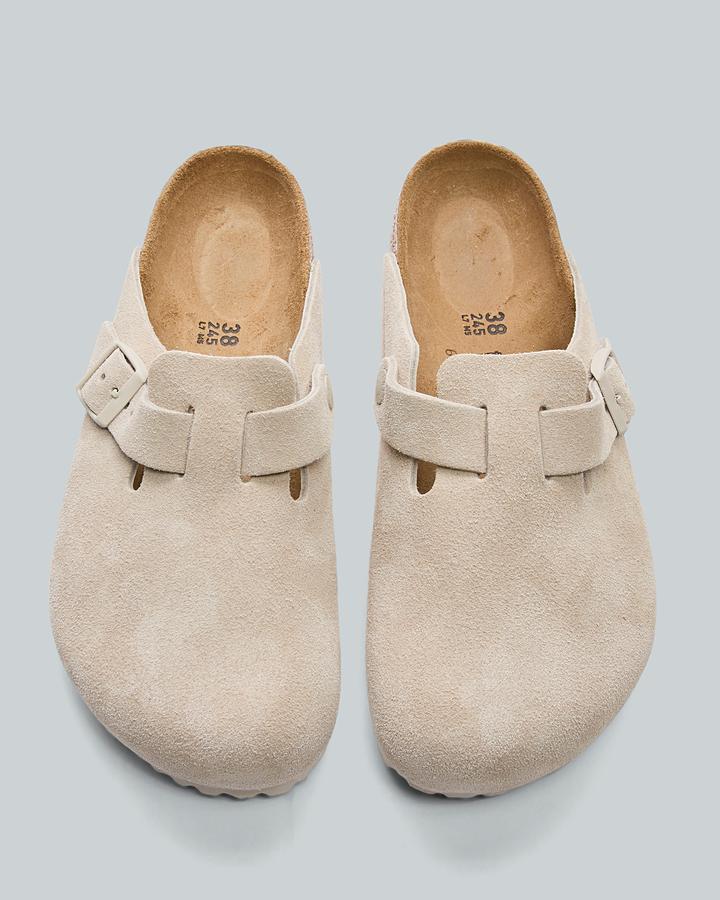 Birkenstock Womens Boston Suede Sandal Beige, Women's size: 40, FootAsylum